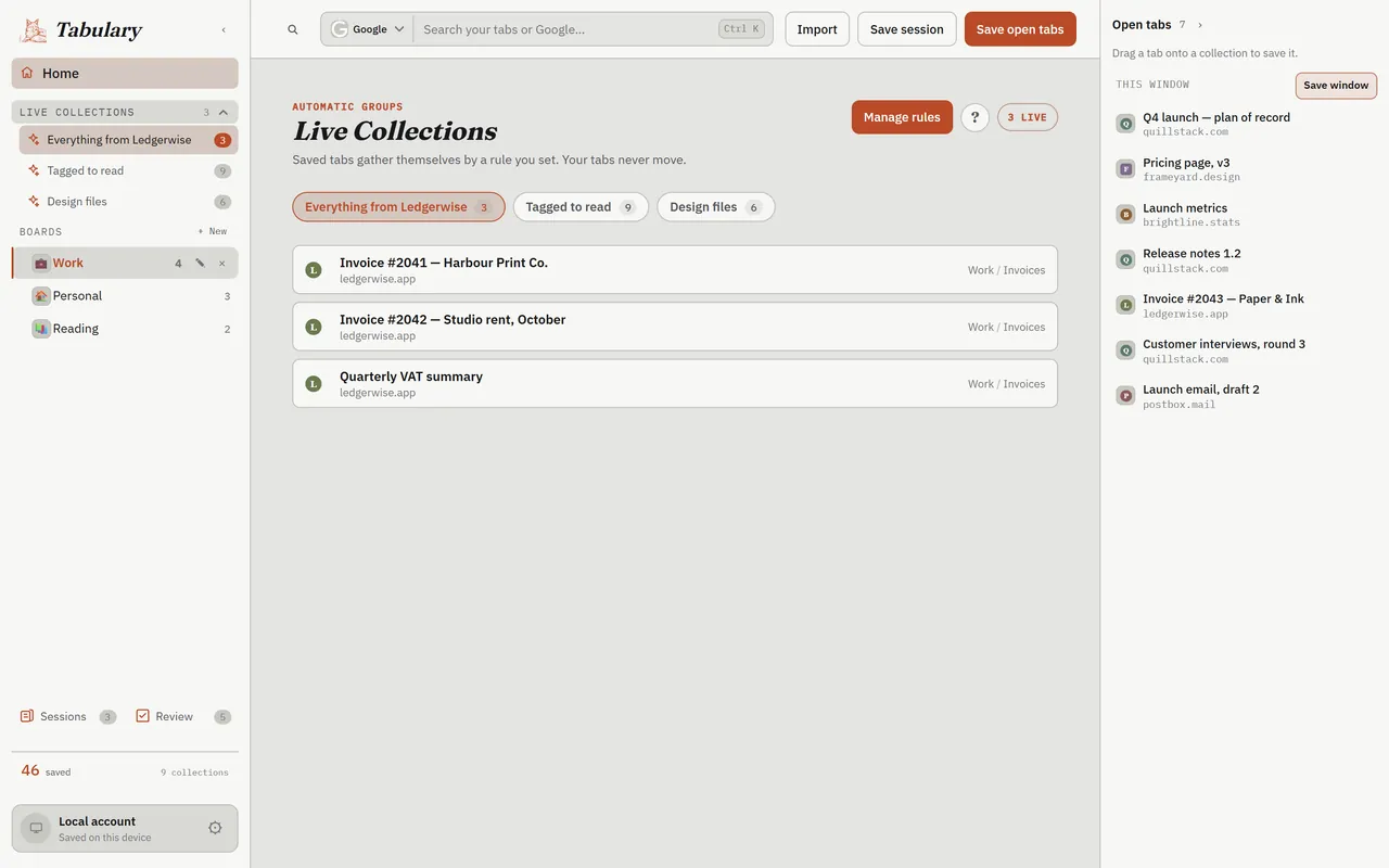 Live Collections gathering tabs by rule.